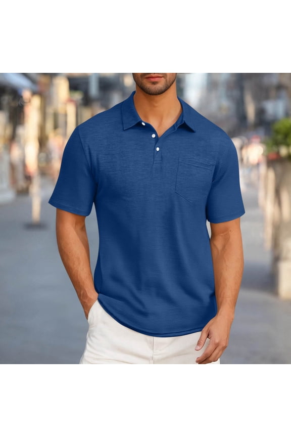 Men's Casual Cotton T-Shirt, Turn-Down Collar Short Sleeve Design with Pocket, Comfortable & Stylish for Everyday Wear or Gym