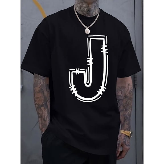 Men's Casual Cotton T-Shirt with Stylish J-Letter Print - Breathable, Comfort Fit for Spring & Summer