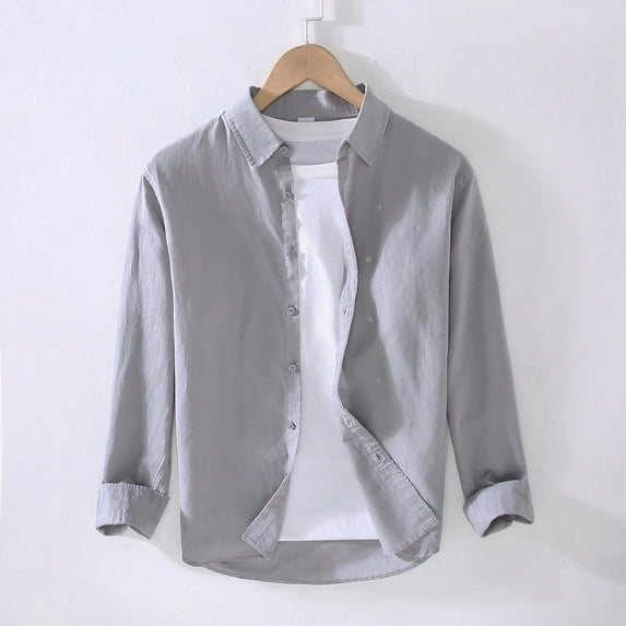 Men's Casual Cotton and Linen Long Sleeve Shirt