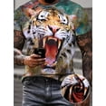 thumbnail image 1 of Men's Casual Crew Neck T-Shirt, 3D Tiger Design - Short Sleeve, Breathable Polyester Material, Suitable for Summer Wear, 1 of 6