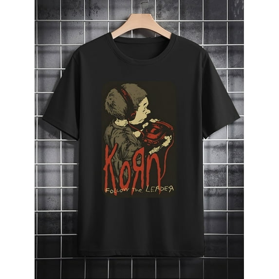 Men's Casual Crew Neck T-Shirt with Köden Print – Black Graphic Tee Featuring Childhood Rockstar Design, Perfect Gift for Music Lovers, Summer Essential, Band T Shirts