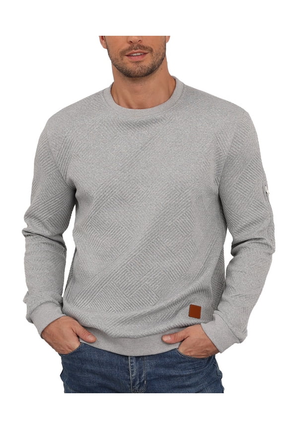 Men's Casual Crewneck Sweatshirt Geometric Texture Long Sleeve Pullover Shirt,Sizes S-3XL