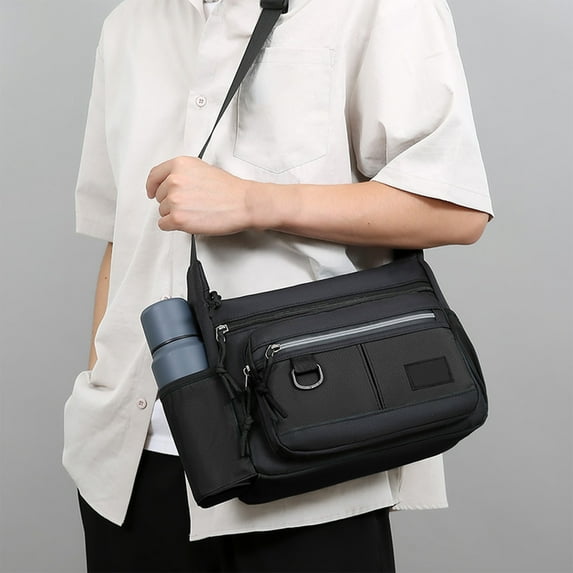 Men's Casual Crossbody Bag with Water Bottle Large Capacity Multi Functional Shoulder Bag for Work Travel & Everyday Use 28x22x10cm