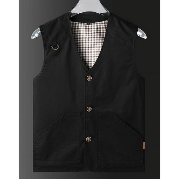 Men's Casual Denim Cotton Utility Vest Button Up Outdoor Pocketed Waistcoat