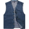 thumbnail image 1 of Men's Casual Denim Cotton Utility Vest Button Up Outdoor Pocketed Waistcoat, 1 of 8
