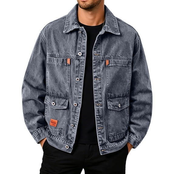 Men's Casual Denim Jacket – Multi-Pocket Lapel Loose Fit Fall Winter Wear