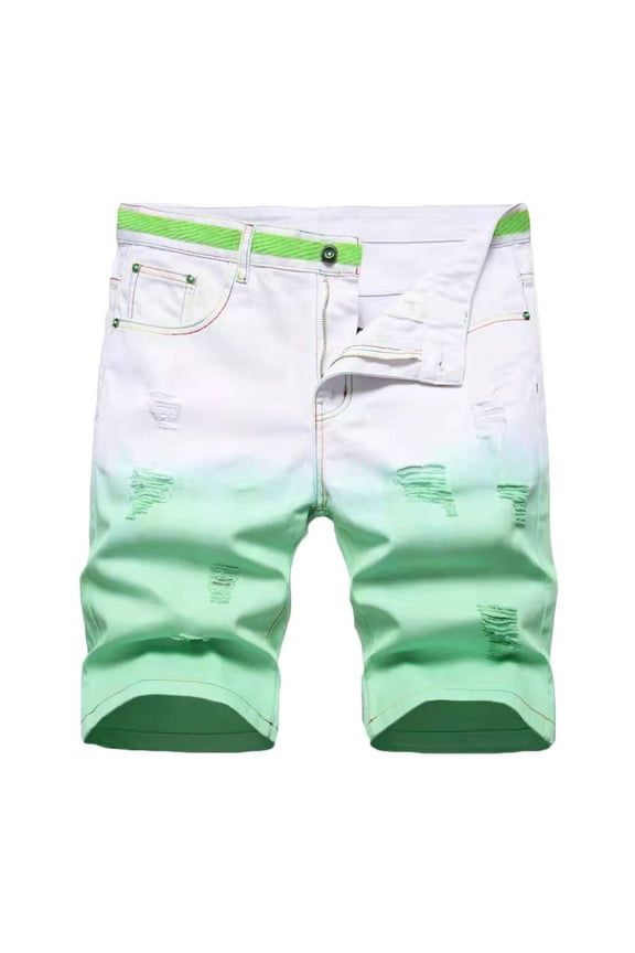 Men's Casual Denim Shorts Ripped Printed Slim Fit Summer Beach Jeans Shorts Tie Dye Work Short Pants with Zip Pockets