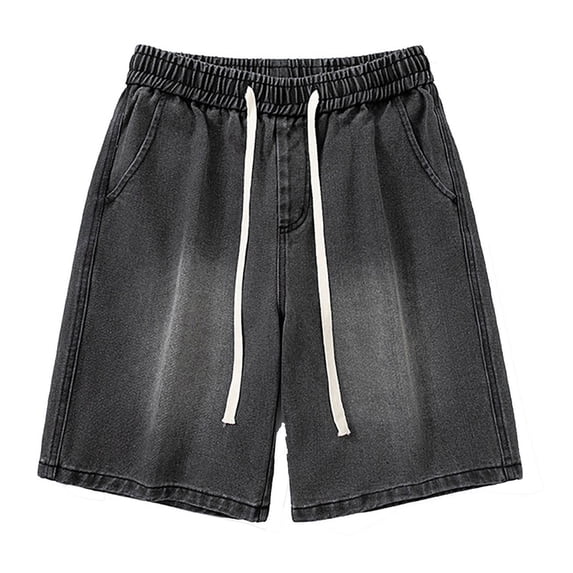 Men's Casual Denim Shorts Solid Color Drawstring Washed Worn Out Spring Summer Beach Shorts With Pockets