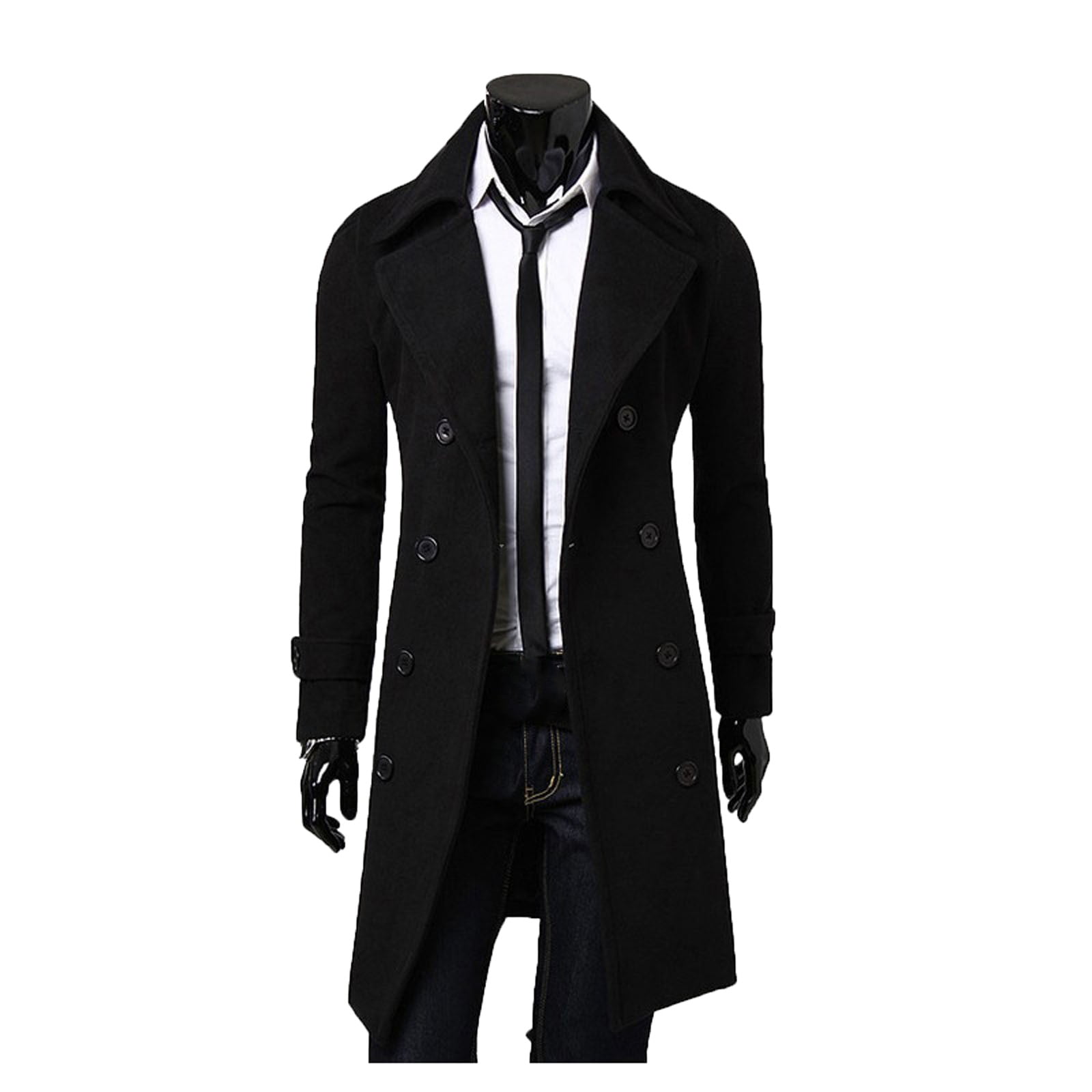 Men's Winter Slim Stylish Trench Coat Casual Double Lapel Long Sleeve ...