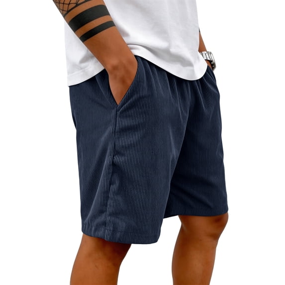 Men's Casual Drawstrin Corduroy Shorts Drawstring Elastic Waist Athletic Workout Summer Beach Shorts with Pocket Blue S