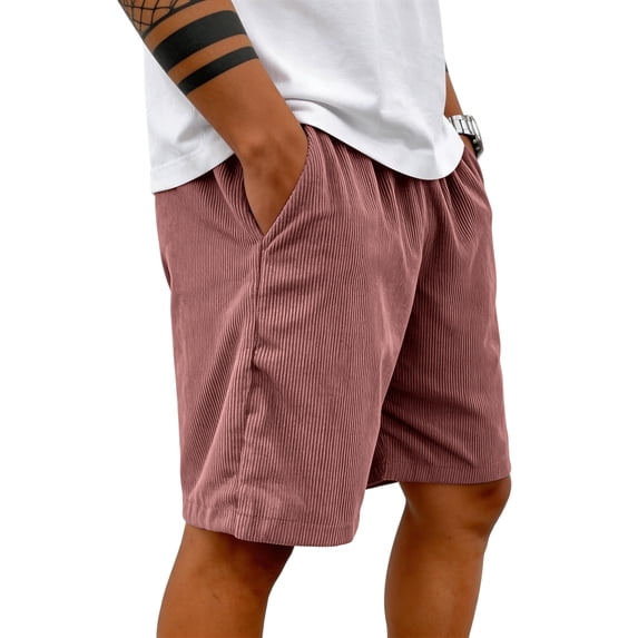 Men's Casual Drawstrin Corduroy Shorts Drawstring Elastic Waist Athletic Workout Summer Beach Shorts with Pocket Pink S