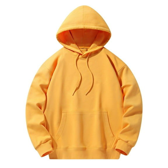 Men's Casual Drawstring Hoodies with Pocket Long Sleeve Comfy Loose Fit Hooded Sweatshirt Pullover Tops (M, Yellow)