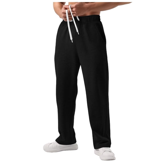 Men's Casual Drawstring Pants - Elastic Waist, Button Pockets, Straight Leg - Polyester Trousers for Outdoor/Workout