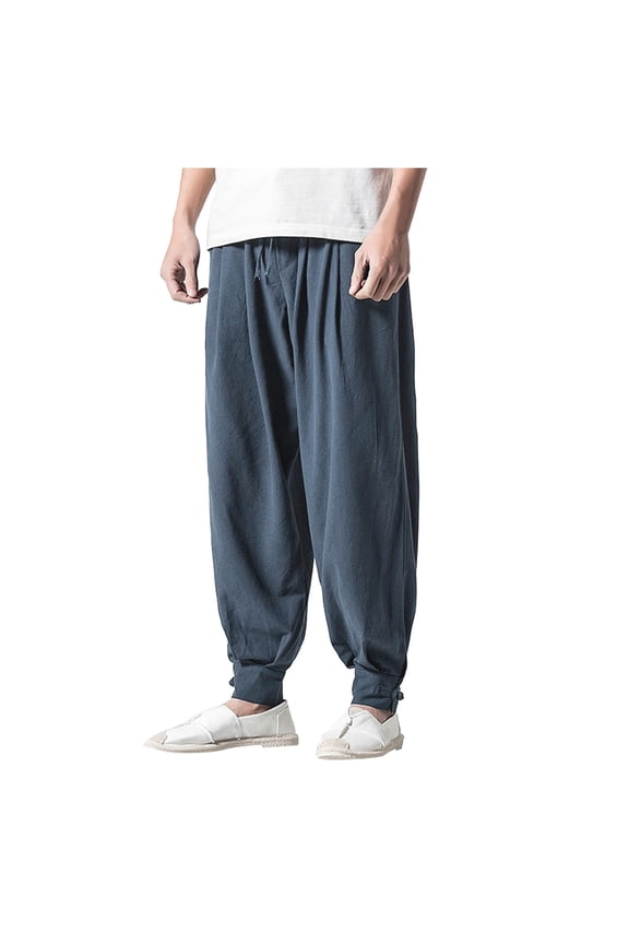 Men's Casual Drawstring Pants Summer Loose Fit Boho Yoga Drop Crotch Comfortable Breathable Lightweight Streetwear Trousers With Pockets Mens Beach Pants Trousers Vacation Cargo Pants
