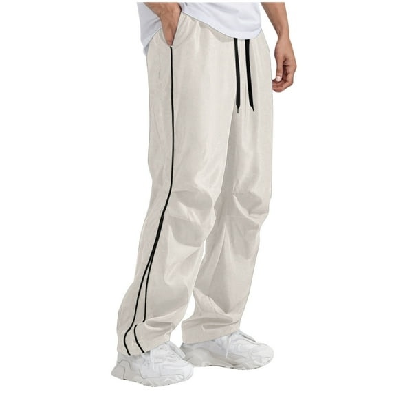 Men's Casual Drawstring Parachute Pants Baggy Elastic Waist Side Stripes Athletic Loose Tousers with Pockets