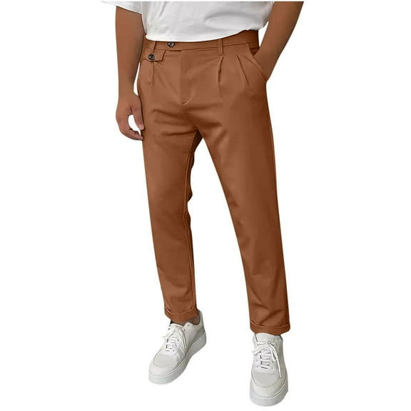 ZQUUVOU Men's Casual Dress Pants Elastic Waist Loose Fit Straight Leg Trousers Orange