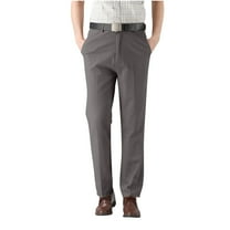 Men's Casual Dress Pants Lightweight Elastic Waist Slacks Straight Leg Regular Fit Trousers For Work Business A-Dark Gray