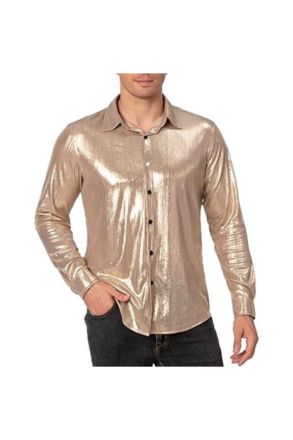 Men's Casual Dress Shirt Sequined Button Up T-Shirt Lapel Bright Face Stylish Party Wear Men's Oversized Tee Summer Tops Streetwear