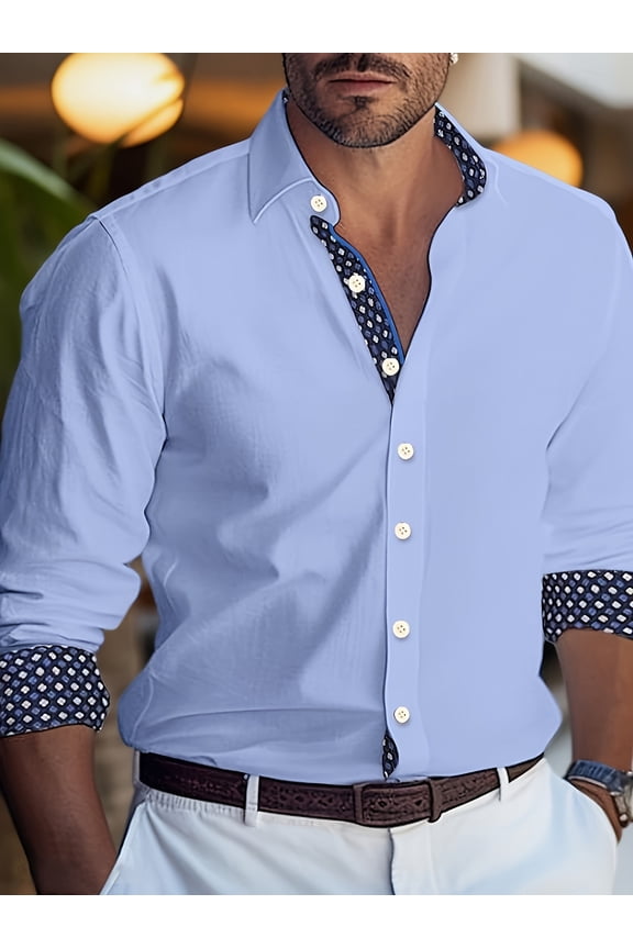 Men's Casual Dress Shirts Long Sleeve Work Shirt Button Down Plaid Collar Cowboy Shirts Regular Fit Blue M