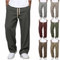 thumbnail image 1 of Men's Casual Elastic Waist Drawstring Solid Pockets Full Length Pants, Trousers, High Waisted Straight Leg Joggers, Lightweight, Breathable, Quick Dry, for Walking, | AKLJWH,Dark Gray XL, 1 of 9