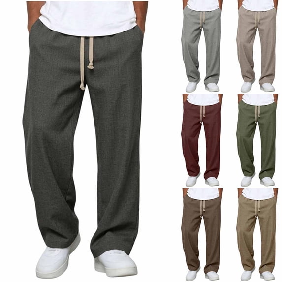 Men's Casual Elastic Waist Drawstring Solid Pockets Full Length Pants, Trousers, High Waisted Straight Leg Joggers, Lightweight, Breathable, Quick Dry, for Walking, | AKLJWH,Dark Gray XL
