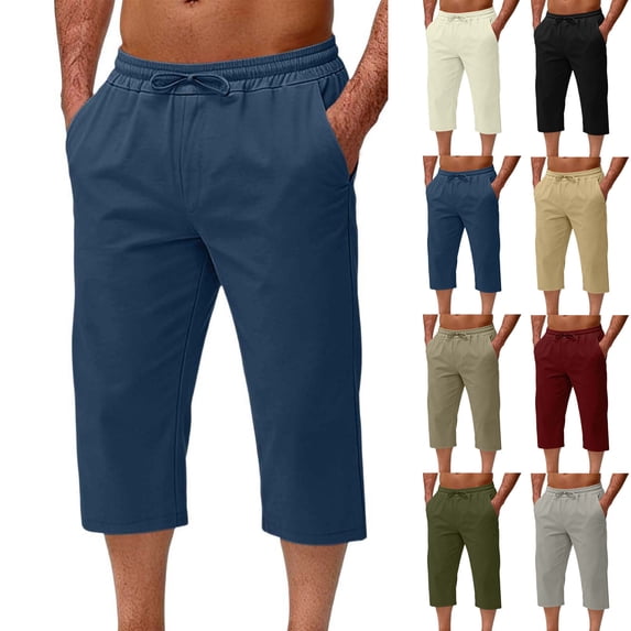 Men's Casual Elastic Waist Drawstring Straight Leg Cropped Pants, Trousers Joggers, Quick Dry Breathable Lightweight, for Gym Workout Running Daily Wear, Summer Outdoor | AESTIVO,Beige XL