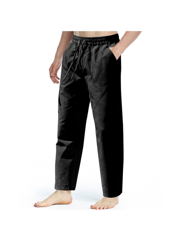 Men's Casual Elastic Waist Long Pants with Multiple Pockets for Outdoor Wear