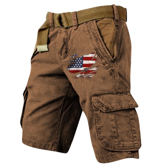 Men's Casual Elastic-Waist Loose Multi-Pocket Chino Cargo Work Shorts