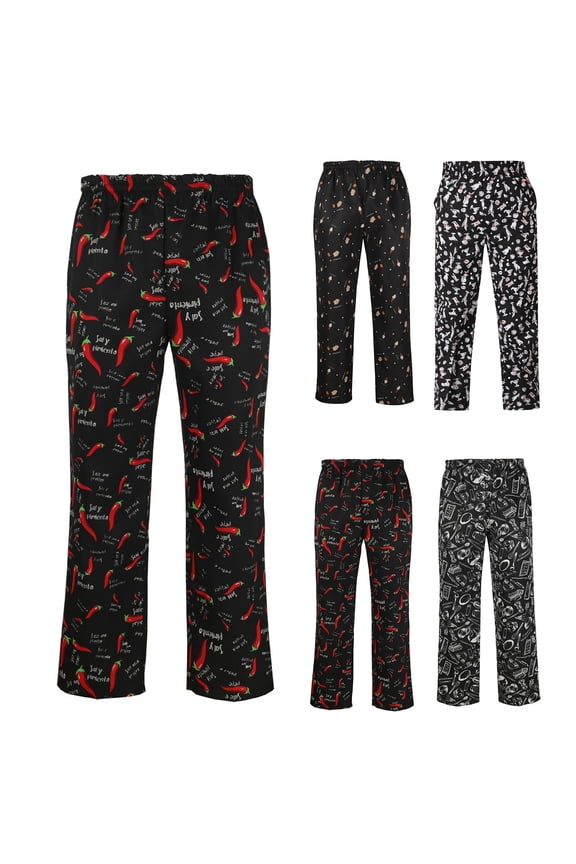 Men's Casual Elastic Waist Pants Hotel Work Uniform Small Pepper Print
