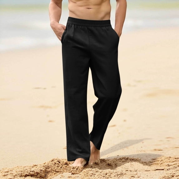 Men's Casual Elastic Waist Pants with Pockets, Loose Fit Solid Color Yoga Style for Daily Wear