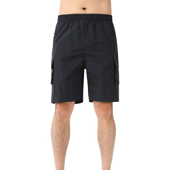 Men's Casual Elastic Waist Shorts Solid Color Cargo Shorts Straight Wide Leg Half shorts Pants