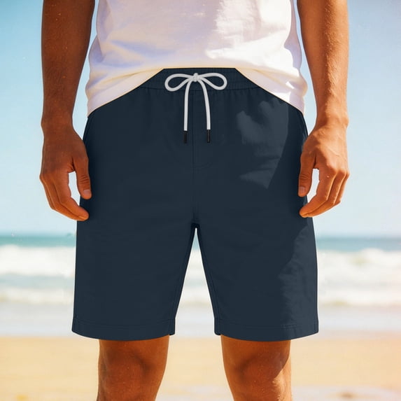 Men's Casual Elastic Waist Shorts with Multiple Pockets for Sports and Everyday Wear