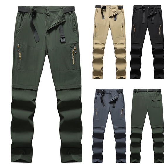 Men's Casual Elastic Waist Solid Outdoor Convertible Zip-Off Button & Zipper Long Pants Trousers, Straight Leg, Multi-Pockets, Lightweight, Breathable, Hiking, Travel, | AKLJWH,Dark Gray XL
