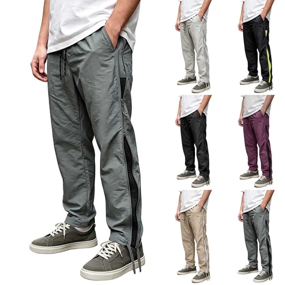 Men's Casual Elastic Waist Straight Leg Pants with Zipper Pockets, Mesh Lining Athletic Joggers, Quick Dry Breathable Lightweight Cargo Trousers for Running Gym Workout, Summer