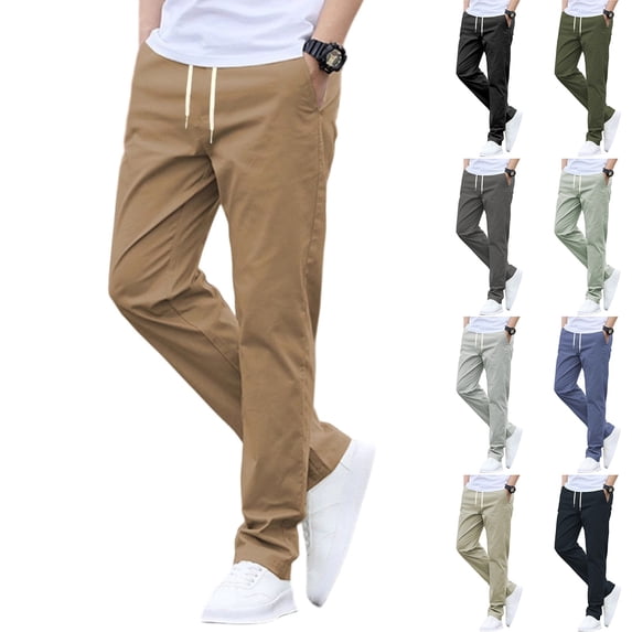 Men's Casual Elastic Waistband Drawstring Breathable Solid Color Pants, Loose Fit Trousers for Daily Wear and Relaxation,Blue,L