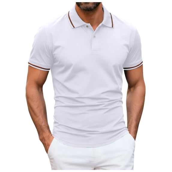 Men's Casual Everyday Polo Shirt Regular Fit Summer Top White,XS