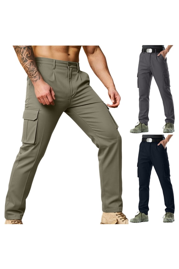 Men's Casual Faddish Solid Patchwork Zipper Multiple Pockets Pants Trousers, Button Closure Straight Leg Lightweight Stretchy, Daily Wear Work Travel Hiking, Outdoor | AKLJWH,Dark Blue L