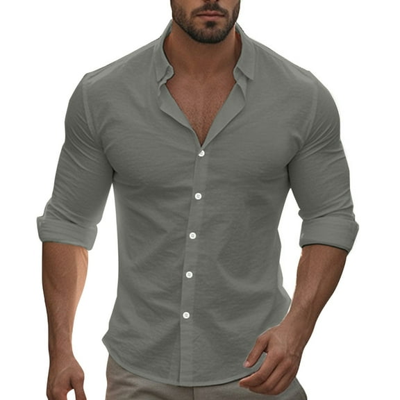 Men's Casual Fashion Buckle Solid Nine Sleeve Shirt for Everyday Wear and Stylish Outfits