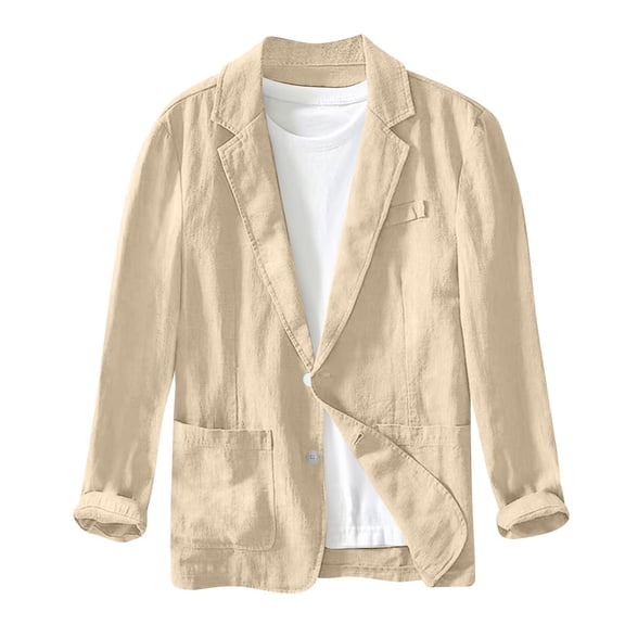 Men's Casual Fashion Jacket, Solid Color Long Sleeve Design with Pockets for Everyday Wear and Urban Style,Beige,M