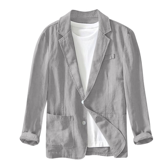 Men's Casual Fashion Jacket, Solid Color Long Sleeve Design with Pockets for Everyday Wear and Urban Style,Gray,S