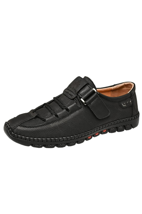 Men's Casual Fashion Loafers Knitted Laces Breathable Rubber Comfortable Business Light Driving Leather Shoes Black 9 US
