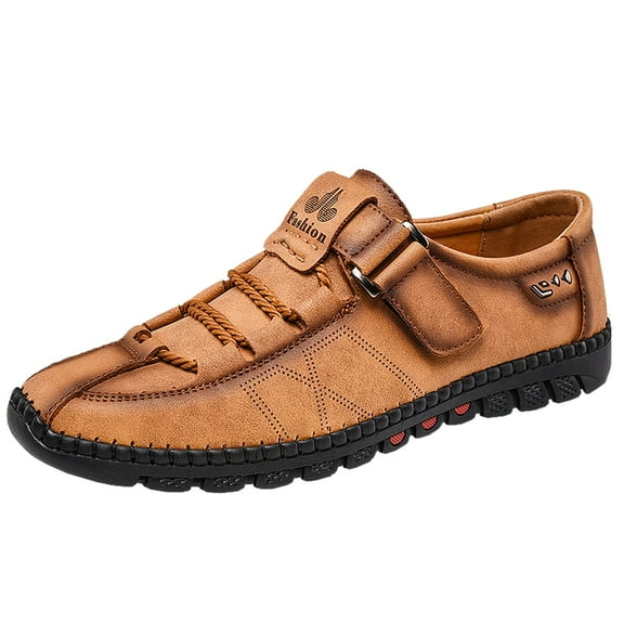 Men's Casual Fashion Loafers Knitted Laces Breathable Rubber Comfortable Business Light Driving Leather Shoes Yellow 8.5 US