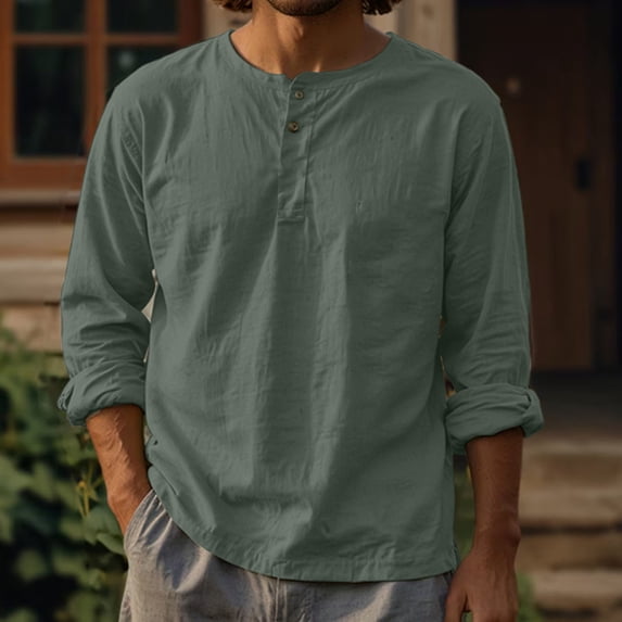 Men's Casual Fashion Long Sleeve T-Shirt Big and Tall Solid Color Round Neck Top