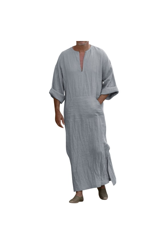 Men's Casual Fashion Cotton V-Neck Long Sleeve Robe Jacket - Solid Color, Versatile Matching