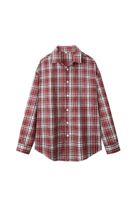 Plaid Shirts for Men Casual Fashion Plaid Long Sleeve Lapel Shirt Coat, Polyester Button-Up Blouse for Spring and Winter Daily Wear