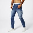 thumbnail image 1 of Men's Casual Fashion Pocket Solid Color Motorcycle Elastic Tight Fitting Small Leg Denim Cargo Pants, 1 of 9