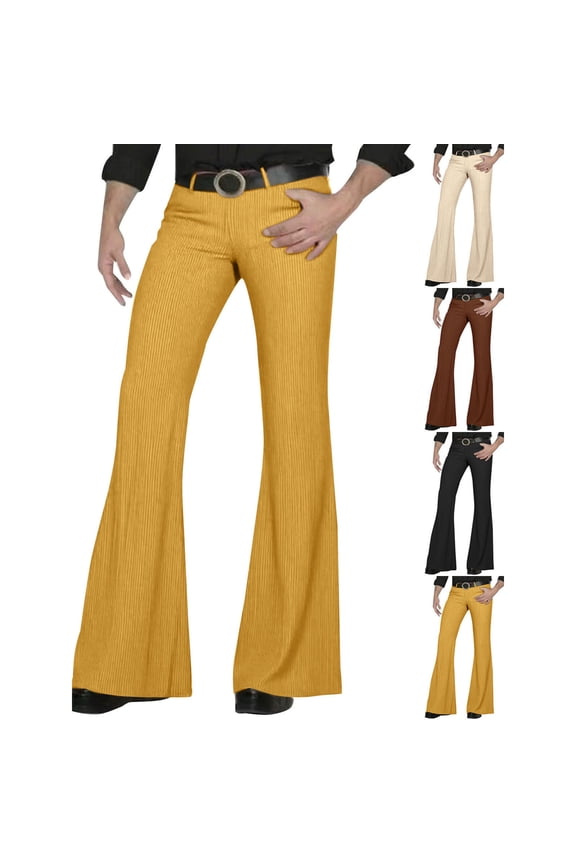 Men's Casual Fashion Retro Flared Pants, Bell Bottom Long Trousers for 70s Party, Halloween and Vintage Style Events,Black,L