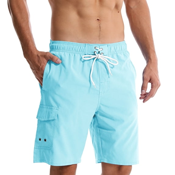 Men's Casual Fashion Shorts Solid Color Stretch Waistband Side Pockets Relaxed Fit Drawstring Summer Outdoor Athletic Shorts Light Blue L
