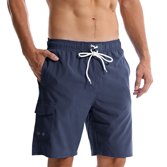 Men's Casual Fashion Shorts Solid Color Stretch Waistband Side Pockets Relaxed Fit Drawstring Summer Outdoor Athletic Shorts Navy XXL