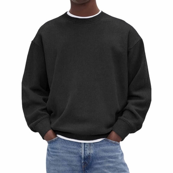 Men's Casual Fashion Solid Color Corduroy Long Sleeve Round Neck Pullover Hoodie Top
